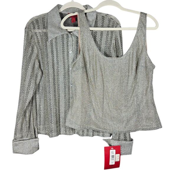 JS Collections Metallic Twin Set Womens 16 Silver Knit Party Formal Y2K Vintage - Picture 1 of 12